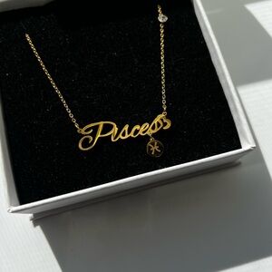 Gold Pisces Zodiac Statement Charm Astrology Necklace